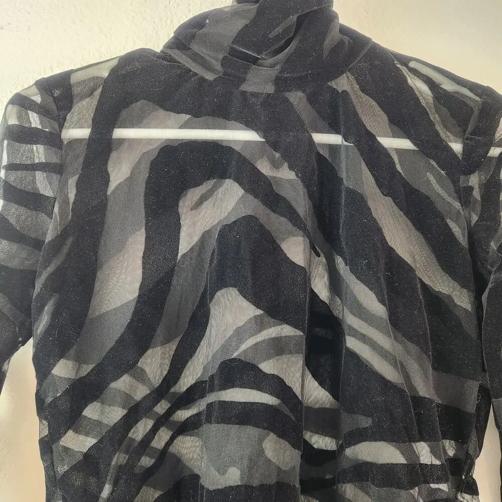 Just Cavalli Black Sheer Top Shirt Long Sleeve Size 40 US Small High Neck Velvet - Picture 2 of 9